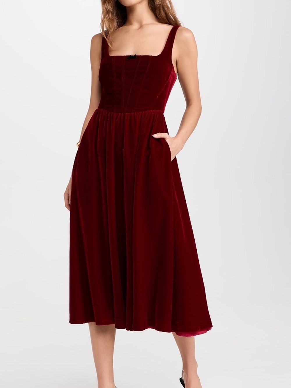 WAYF Bustier Velvet Midi Dress